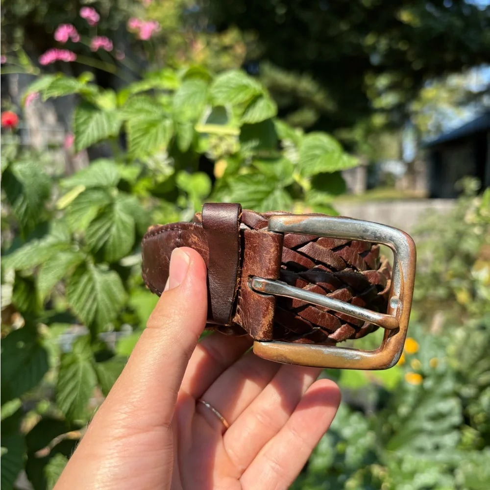 Brown Leather Woven Belt